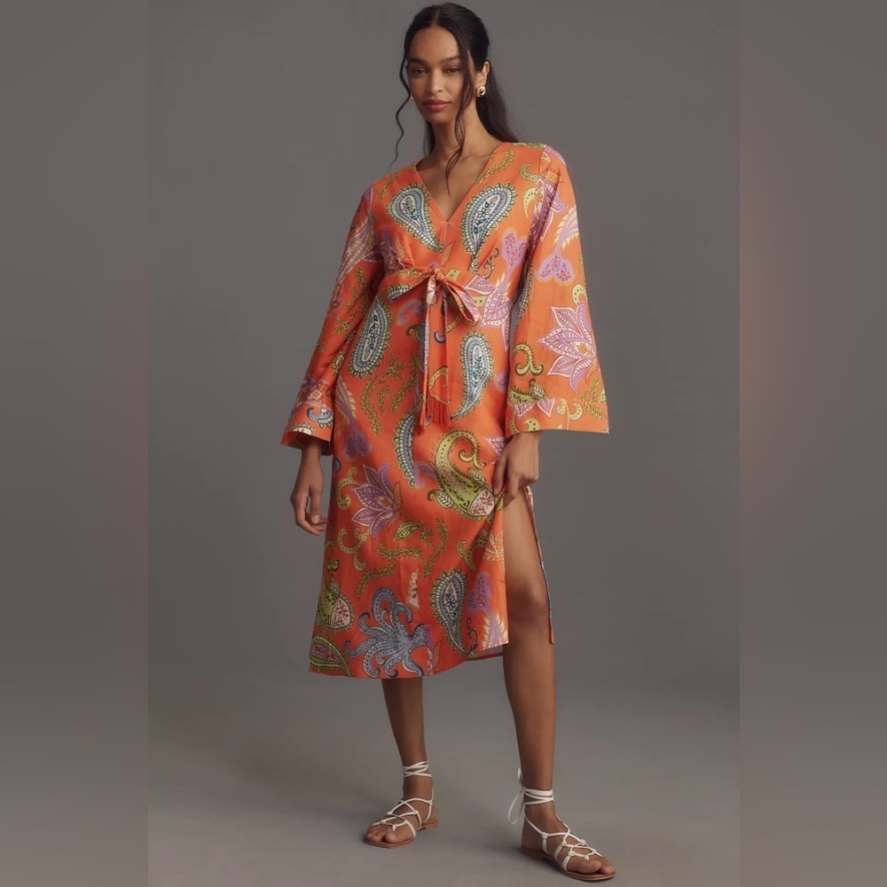 NWT Farm Rio x Anthropologie Bell-Sleeve V-Neck Dress